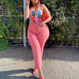 Women's High Waist Tight Fitting Nine Points Career Solid Color Casual Pants