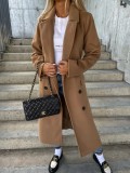 Autumn And Winter Simple Long-Sleeved Turndown Collar Button Slit Jacket For Women