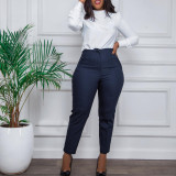 Women's High Waist Tight Fitting Nine Points Career Solid Color Casual Pants