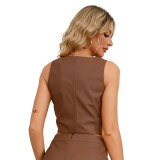 Chic Pu Leather Sleeveless Vest Slim Fit Women's Top