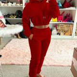 Women's Spring And Winter Velvet Sports Casual Hoodies Jogging Pants Two-Piece Set