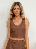 Chic Pu Leather Sleeveless Vest Slim Fit Women's Top