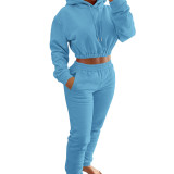 Women's Spring And Winter Velvet Sports Casual Hoodies Jogging Pants Two-Piece Set