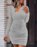 Women's Solid Color Slash Shoulder Tight Fitting Fashionable Slim Sexy Long Sleeve Bodycon Dress