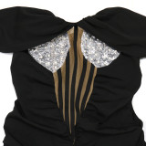 Women Off Shoulder Sequin Slit Dress