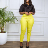 Women's High Waist Tight Fitting Nine Points Career Solid Color Casual Pants