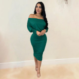 Solid Color Off Shoulder Two-Piece Skirt Set