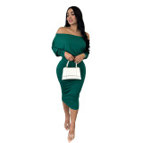 Solid Color Off Shoulder Two-Piece Skirt Set