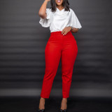 Women's High Waist Tight Fitting Nine Points Career Solid Color Casual Pants