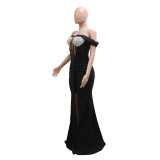 Women Off Shoulder Sequin Slit Dress