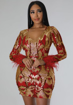 Women's V Neck Sexy Sequin Long Sleeve Nightclub Party Dress Women's V Neck Sexy Sequin Long Sleeve Nightclub Party Dress