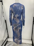 Autumn Mesh Sexy Printed Slim Long-Sleeved Dress