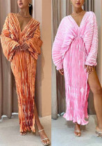 Autumn Sexy Plus Size Solid Color Pleated Elastic Waist Dress Autumn Sexy Plus Size Solid Color Pleated Elastic Waist Dress