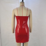 Autumn Sexy Low Back Slim Waist Leather Strapless Bodycon Dress