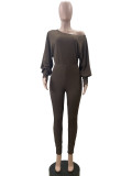 Women's Autumn And Winter Solid Color Slim Fit Fashion Long Sleeve Tight Fitting Jumpsuit