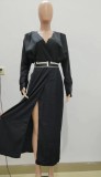 Autumn Black Fashionable Slit Loose Dress