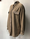 Autumn Jacket Fashion Casual Turndown Collar Pocket Patchwork Irregular Shirt Women