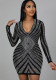 Women's Beaded Long Sleeve Sexy Evening Dress