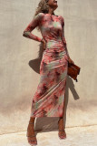 Autumn Mesh Sexy Printed Slim Long-Sleeved Dress
