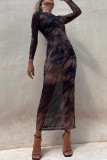 Autumn Mesh Sexy Printed Slim Long-Sleeved Dress