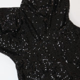 Sexy Feather Straps High Slit Sequin Low Back V-Neck Party Nightclub Style Dress