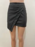 Irregular Slit High Waist Bodycon Nightclub Pu Leather Zipper Patchwork Skirt