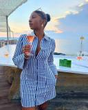 Women's Autumn And Winter Printed Striped Dress
