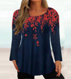 Autumn And Winter Long Sleeve Round Neck Loose Women's Printed Long Sleeve T-Shirt Top
