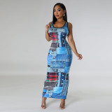 Casual Fashion Print Street Low Back Women's Long Dress