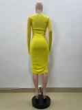 Women's Autumn And Winter Yellow Slim Dress