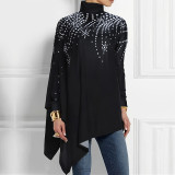 Christmas Women Printed Loose Turtle Collar Casual Irregular Top