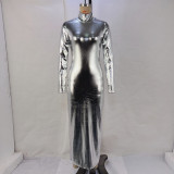 Women High Neck Long Sleeve Bodycon Maxi Dress