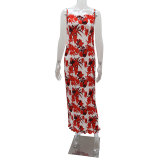 Women Summer Sleeveless Sexy Printed Maxi Dress
