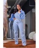 Women loose lantern sleeves Ribbed cuffs zipper sweater