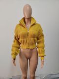 Women loose lantern sleeves Ribbed cuffs zipper sweater