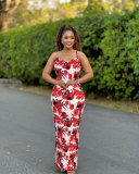 Women Summer Sleeveless Sexy Printed Maxi Dress