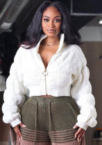 Women loose lantern sleeves Ribbed cuffs zipper sweater