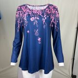 Autumn And Winter Long Sleeve Round Neck Loose Women's Printed Long Sleeve T-Shirt Top