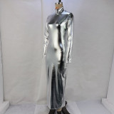 Women High Neck Long Sleeve Bodycon Maxi Dress
