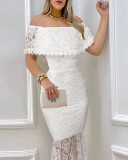 Women Off Shoulder Lace Bodycon Formal Party Dress