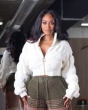 Women loose lantern sleeves Ribbed cuffs zipper sweater
