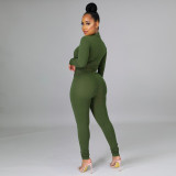 Women Fashion PU-Leather Patchwork Long Sleeve Solid Top and Pant Two-piece Set