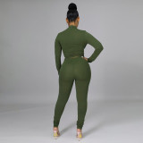 Women Fashion PU-Leather Patchwork Long Sleeve Solid Top and Pant Two-piece Set