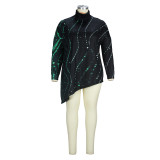 Christmas Women Printed Loose Turtle Collar Casual Irregular Top