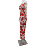 Women Summer Sleeveless Sexy Printed Maxi Dress