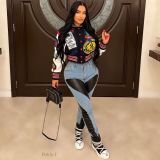 Women Print Baseball Jacket