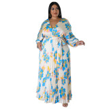 Plus Size Women's Autumn And Winter Sweet Style Loose Pleated Long Dress