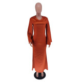 Women's Fashion Elegant Solid Color Satin Long Dress