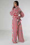 Women's Striped Printed Long-Sleeved Top Loose Wide-Leg Pants Two-Piece Set