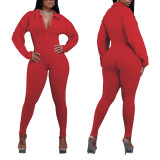 Autumn And Winter Women's V-Neck Long Sleeves Tight Fitting Patchwork Jumpsuit
